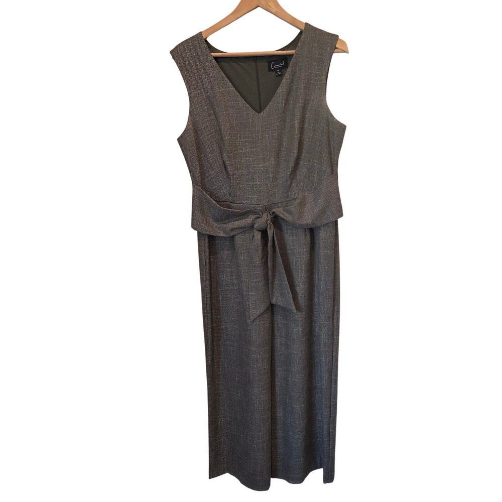 Connected Apparel Womens Grey Textured Wide Leg Jumpsuit Tie Waist Size 10